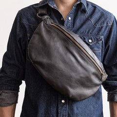 Genuine Leather Mens Cool Chest Bag Sling Bag Crossbody Bag Travel Bag Hiking Bag for men