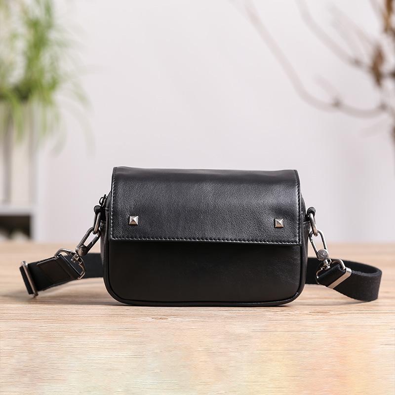 Casual Black Small Leather MENS Side Bag Black Small Messenger Bag Leather Courier Bag For Men