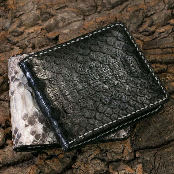 Handmade Leather Boa Skin Mens billfold Wallet Cool Leather Wallet Slim Wallet for Men - imessengerbags