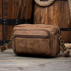 Cool Brown Leather Mens Small Side Bag Postman Bag Mini Messenger Bag for Men