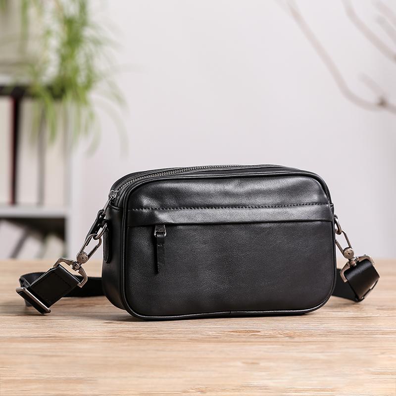 MIni Black Leather MENS Side Bag Black Small Leather Messenger Bag Courier Bag For Men