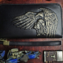 Handmade Leather Mens Tooled Indian Cool Zipper Phone Travel Long Wallet Card Holder Card Slim Clutch Wallets for Men - imessengerbags