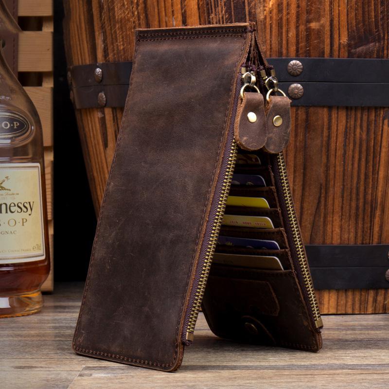 Cool Dark Brown Mens long Card Wallet Mutlicard Wallet Card Wallet Bifold Long Wallet for Men - imessengerbags