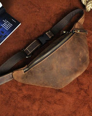 Cool Vintage Brown Mens Leather Fanny Pack Belt Bags Waist Bag For Men