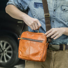 Fashion Black Leather Men Small Vertical Messenger Bag Side Bag Brown Courier Bag For Men