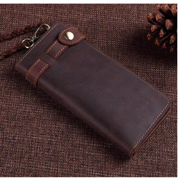 Cool Leather Long Biker Wallet for Men Bifold Biker Chain Wallet Long Chain Wallet For Men - imessengerbags