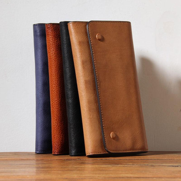 Handmade Genuine Leather Mens Cool Long Leather Wallet Phone Wallet Clutch Wallet for Men - imessengerbags
