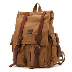 Brown CANVAS Mens Fashion Khaki 16'' Large Travel Bag College Backpack Hiking Backpack For Men - imessengerbags