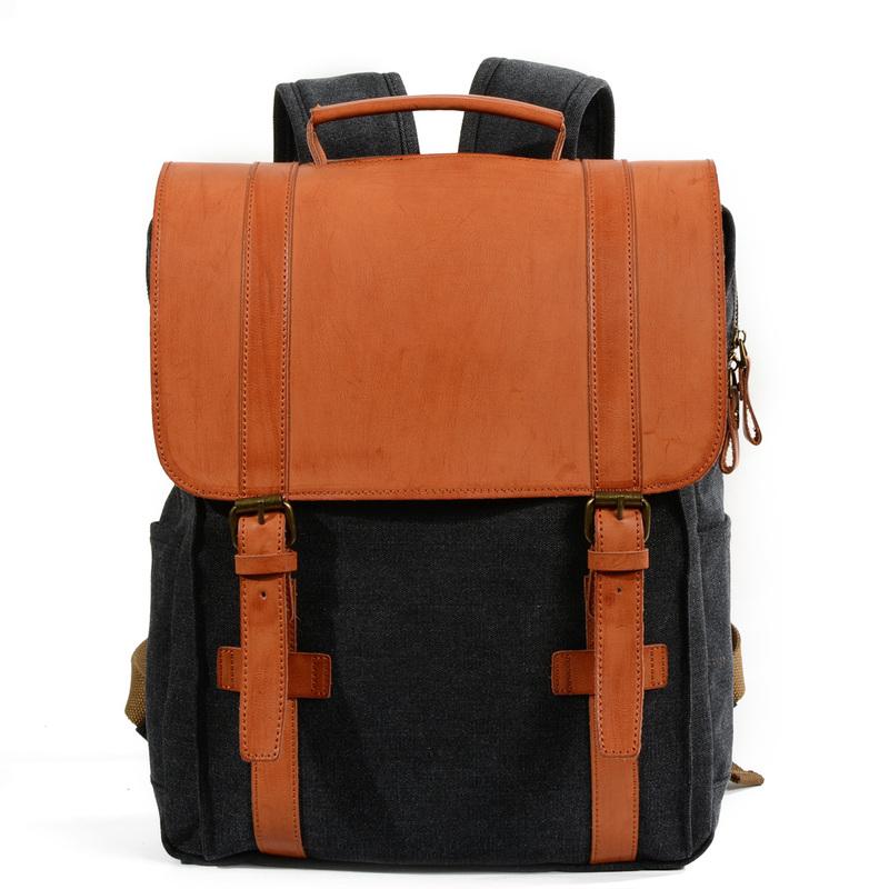 Cool Canvas Leather Womens Mens College Backpack 14'' Travel Backpack Computer Backpack for Men - imessengerbags