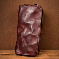 Black Cool Mens Leather long Wallet Brown Leather Zipper Wallet Long Wallets Clutch for Men - imessengerbags