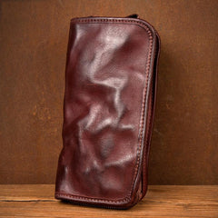 Black Cool Mens Leather long Wallet Brown Leather Zipper Wallet Long Wallets Clutch for Men