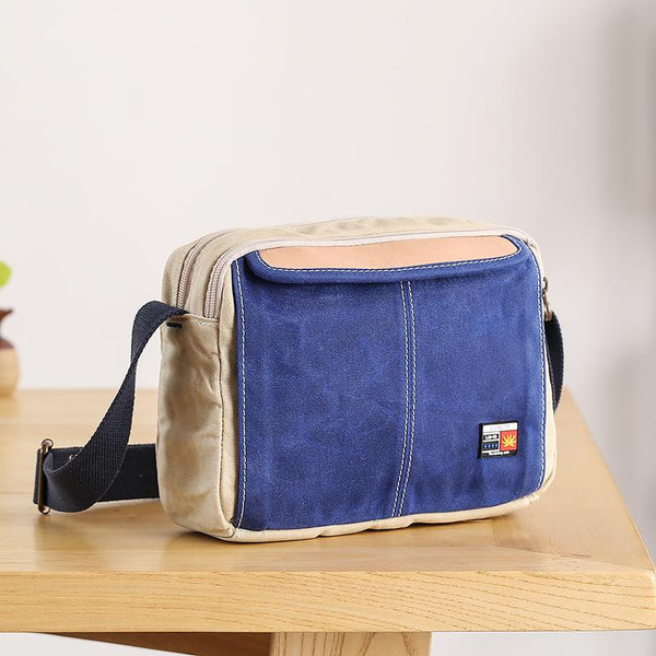 Canvas Leather Mens Womens Green Small 10'' Side Bag Blue Messenger Bag Small Courier Bag For Men - imessengerbags