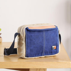 Canvas Leather Mens Womens Green Small 10'' Side Bag Blue Messenger Bag Small Courier Bag For Men - imessengerbags