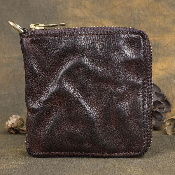 Handmade Wrinkled Mens Leather Cool billfold Chain Wallet Men Small Bifold Biker Wallets for Men - imessengerbags