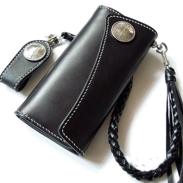 Handmade Leather Biker Wallet Mens Cool Chain Wallet Trucker Wallet with Chain - imessengerbags