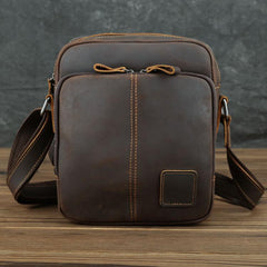 Casual Leather Brown Mens Vintage Small Side Bag Vertical Messenger Bag Shoulder Bags For Men - imessengerbags