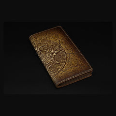 Handmade Leather Tooled Xiuhpohualli Calendar Mens Long Wallet Cool Leather Wallet Clutch Wallet for Men - imessengerbags