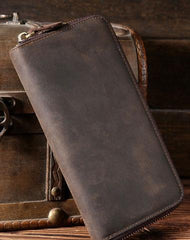 Vintage Leather Mens Long Wallet Zipper Clutch Wallet For Men - imessengerbags