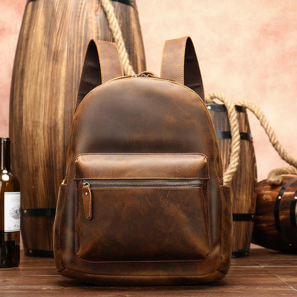 Brown Leather Men's 13 inches Large Computer Backpack Large Brown Travel Backpack Brown Large College Backpack For Men