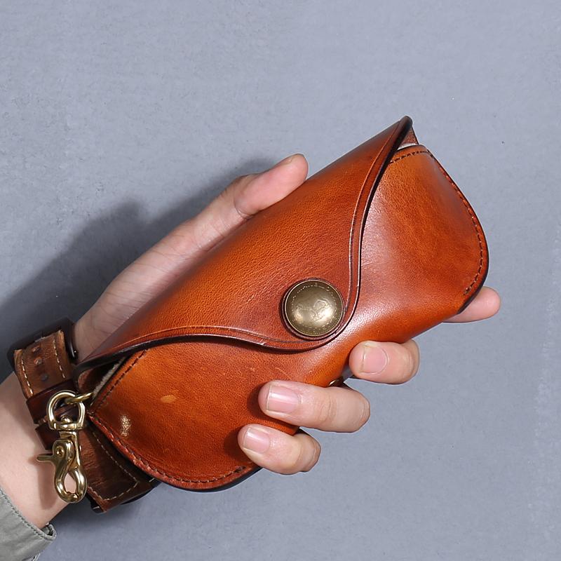Handmade Mens Cool Brown Leather Glasses Case Glasses Box Glasses Holder Sunglasses Case for Men - imessengerbags