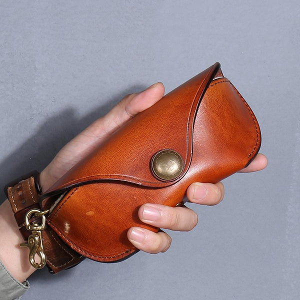 Handmade Mens Cool Brown Leather Glasses Case Glasses Box Glasses Holder Sunglasses Case for Men - imessengerbags