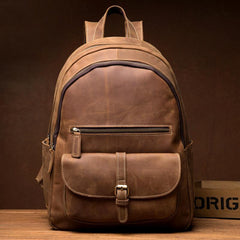 Fashion Brown Mens Leather 14-inch Large Laptop Backpacks Brown Travel Backpacks School Backpack for men - imessengerbags