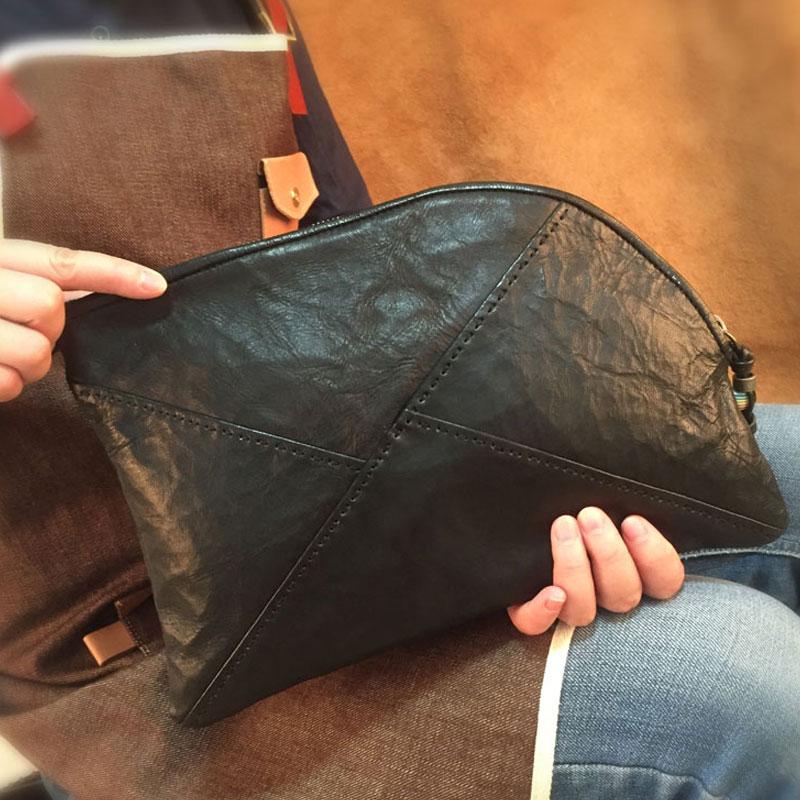 Genuine Leather Braided Mens Clutch Cool Slim Shoulder Bag Zipper Clutch Wristlet Wallet for Men - imessengerbags