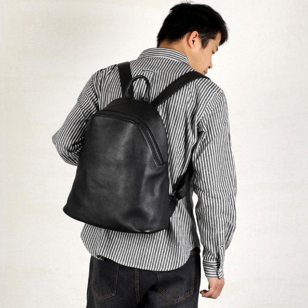 Genuine Leather Mens Cool Backpack Sling Bag Large Black Travel Bag Hiking Bag for men - imessengerbags