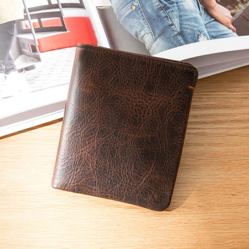 Dark Brown Handmade Leather Mens Front Pocket Wallets Bifold Vintage billfold Wallet Small Wallet for Men - imessengerbags