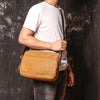 Tan Leather Men's Messenger Bag Side Bag iPad Courier Bags Tan Postman Bag For Men