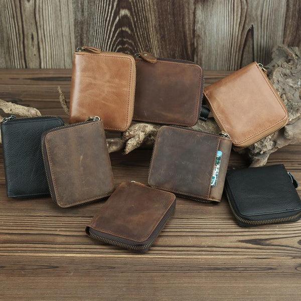 Brown Leather Men Billfold Wallet Leather Black Vertical Bifold Wallet with Coin Pockets For Men