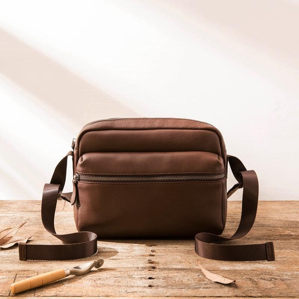 Black Cool Leather Mens Small Postman Bag Brown Messenger Bags Courier Bag for Men