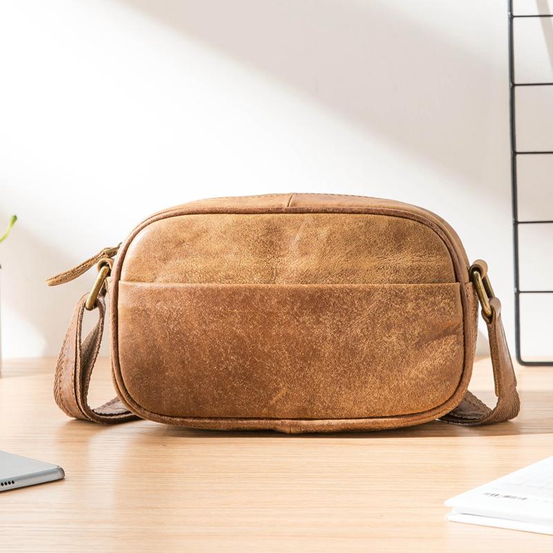 Camel Leather Mens Mini Phone Bag Courier Bag Small Messenger Bags Postman Bag for Men - imessengerbags