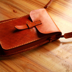 Handmade Vintage Leather Mens Small Messenger Bag Brown Cell Phone Shoulder Bag for Men - imessengerbags
