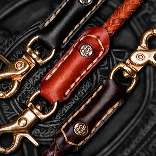 Handmade leather Braided Biker Trucker Wallet Chain for Chain Wallet Biker Wallet Trucker Wallet - imessengerbags