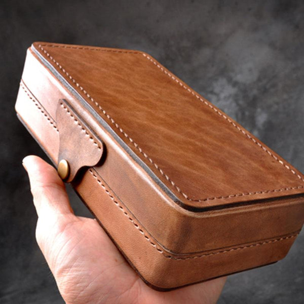 Handmade Leather Mens Box Wallet Wristlet Clutch Wallet Cigarette Box for Men - imessengerbags