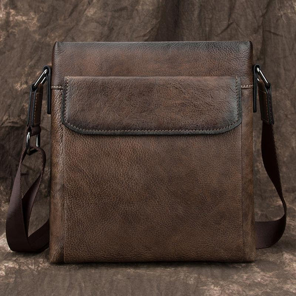 Cool Leather Men's 10 inches Courier Bag Brown Small Vertical Messenger Bag Brown Side Bag For Men