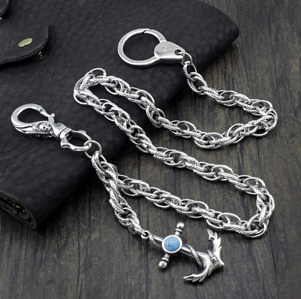 Badass anchor Stainless Steel Mens Rock Punk Motorcycle Pants Chain Wallet Chain Long Key Chain For Men
