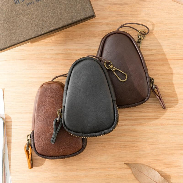 Black Leather Mens Small Car Key Wallet Brown Key Holder Coin Purse For Men