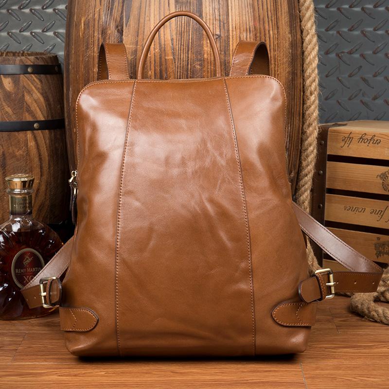 Casual Black Mens Leather 15-inch Computer Backpack Brown Travel Backpack School Backpack for men - imessengerbags