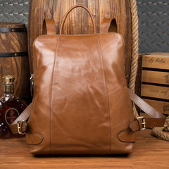 Casual Black Mens Leather 15-inch Computer Backpack Brown Travel Backpack School Backpack for men - imessengerbags