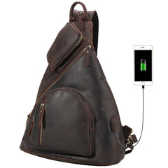 Vintage Large Brown Leather Men's Sling Bag Chest Bag One Shoulder Backpack For Men - imessengerbags