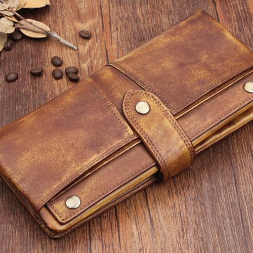 Handmade Leather Mens Cool Long Leather Wallet Wristlet Clutch Wallet for Men - imessengerbags