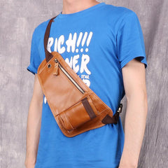 Vintage Cool Brown Leather Men's Chest Bag Sling Bag One Shoulder Backpack For Men - imessengerbags