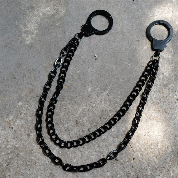 Cool Men's Black Handcuffs Double Long Wallet Chain Pants Chains Biker Wallet Chain For Men