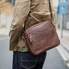 Brown Leather Mens 8 inches Courier Bag Messenger Bag Small Postman Bag For Men - imessengerbags