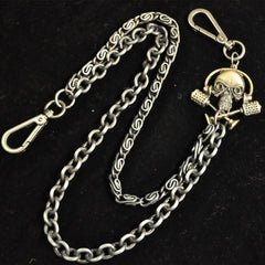 Badass Men's Silver Skull Double Long Wallet Chain Pants Chain Biker Wallet Chain For Men - imessengerbags