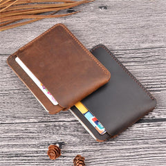 Vintage Brown Leather Men's Front Pocket Wallet Black Slim Card billfold Wallet Small Wallet For Men - imessengerbags