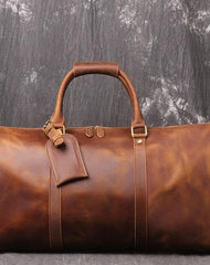 Cool Brown Leather Mens Overnight Bag Duffle Bag Travel Bag Weekender Bag for Men