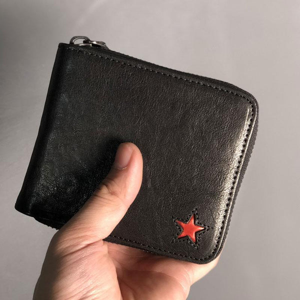 Genuine Leather Mens Cool billfold Leather Wallet Men Small Wallets Bifold for Men - imessengerbags